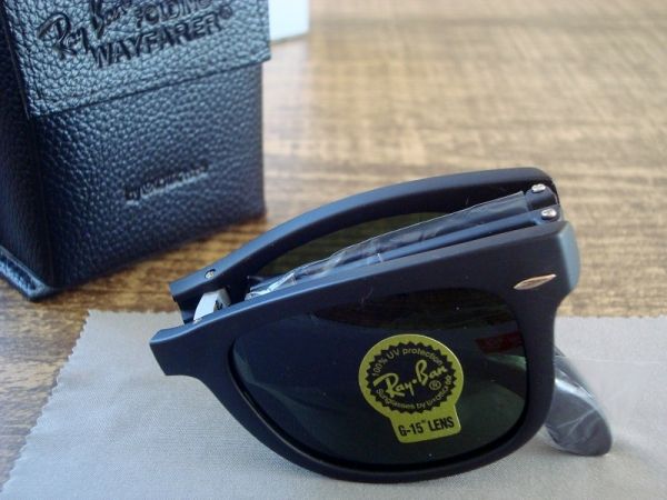 Ray Ban RB4105 Wayfarer Folding Preto Fosco Lentes Verde G-1